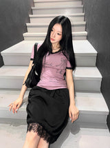 Satin Archive Lace Midi Skirt