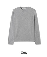 レークフィンガーホールヘンリーネックロングスリーブTシャツ