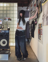 Kio two-tone layered denim pants