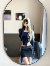 1208. Eyelet ribbon curved crop T (2color)