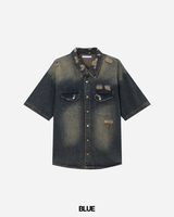 Groot damage denim short-sleeved shirt