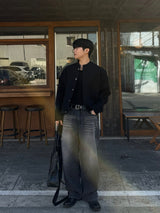 Dun paper washed wide denim