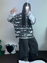 ミリタリーレイヤードオーバーフィットロゴスリーブTシャツ 🩶💚🤍2カラー