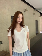 White lace halter layered short-sleeved T-shirt