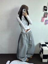 フリース❤トラックビッグポケットロングワイドバルーンパンツ 🖤🩶💛4カラー