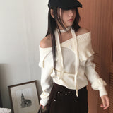 Hanel button off-shoulder muffler knitwear
