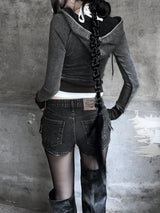 vintage washed slim hood zip-up
