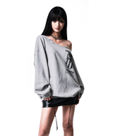 91 CREST PIERCING ONE-SHOULDER SWEATSHIRT MELANGE GRAY