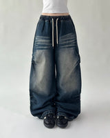 Catwashing Side Finch String Banding Wide Denim Pants