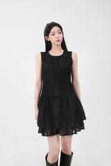 Double Frill Sleeveless Onepiece_black