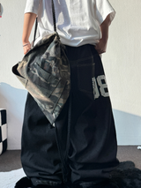 ナンバリングインディゴローステッチワイドバルーンタトゥープリントデニムロングパンツ 🩵🖤 - 2 カラーズ