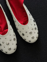 stud leather flat shoes (black)