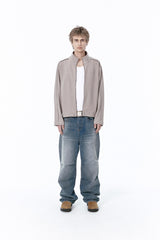 (BASE) MONO KNIT ZIP UP (BEIGE)