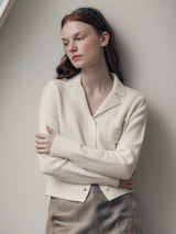 WOOL BLENDED COLLAR KNIT CARDIGAN IVORY