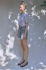 Frill Gingham Blouse [Blue]