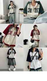 Abel Coloring raglan short-sleeved hooded zip-up