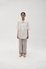 Linen crinkle half shirt, Ivory