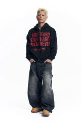 Curved Double Knee Denim Pants - Black