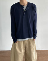 Rib Layered Henley Long Sleeve