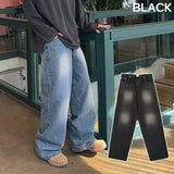 ラットワイドデニムパンツ(Black)