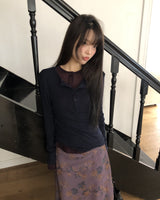 Pirun テンセルレイヤードボタンロングスリーブTシャツ