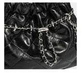 Quilted Chain Ruched Bucket Shoulder Bag