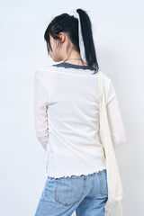 Non-button frill ribbed cardigan