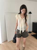 Olive tie blouse