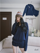 Twisted collar knit pants two-piece set