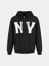 NY レタリングコットンフードジップアップ