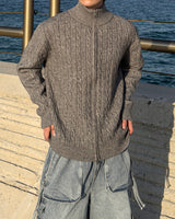 Knob Cable Two-way Knit Zip-up