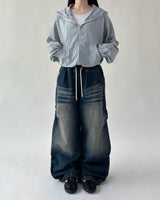 Catwashing Side Finch String Banding Wide Denim Pants