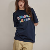 MELLOW DREAM Check Letter Half T-shirt