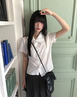 Casual Shirring Collar Short-Sleeved Shirt