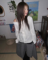 (2color) Wool Check Unbalanced Flare Midi Skirt