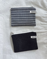 Plain stripe flat pouch - deep blue , M size
