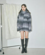 UNISEX マフラー付グラデニット