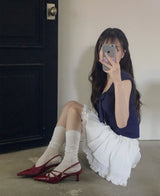 [♡MADE♡] blit ribbon top + cotton if frill sk set