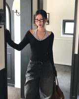 Yami Ribbed Deep V-Neck Knit