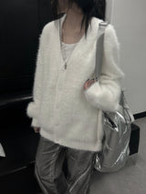 overfit blanc angora knit cardigan (unisex)