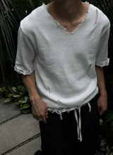 [S/S] Vacance damage v neck half knit(3color)