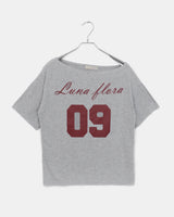 Lune ボートネック オフショルダー プリント半袖 Tシャツ