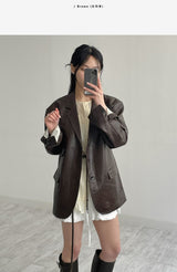 [unisex] Crack Single Leather Over Fit Jacket