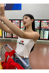 I Love Girl　vネックスリーブレスクロップトップ