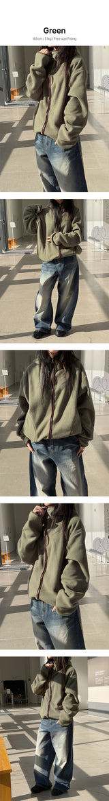 [Unisex]ラインフリース フード ジップアップ(3color)