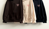 Check lining ribbon fleece hooded zip-up