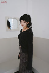Black Angora Turtleneck Cardigan Knitwear