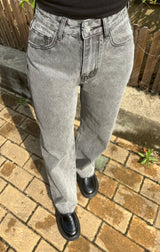 GRAY SEMI WIDE DENIM PANTS code 18113