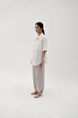 Linen crinkle half shirt, Ivory
