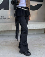 Shirring dark denim boots cut pants